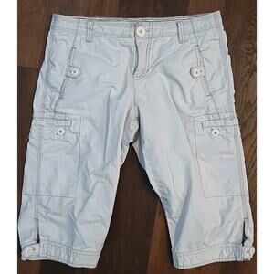 Dressbarn Petite 8P Crop Capri Pants Beige Khaki Cargo Lightweight Pockets